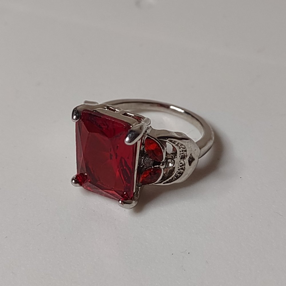 Silver Tone And Red Plastic Ring Size 6.75